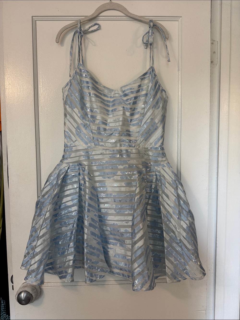 Blue and White Striped Tie-Shoulder Party Dress
